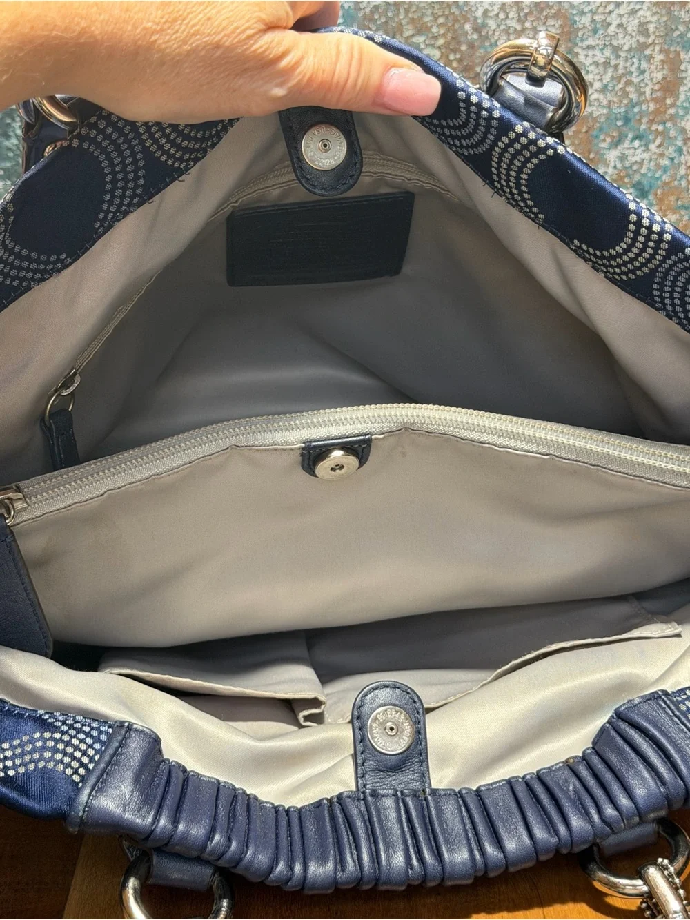 Coach Maximalist 2012 Ashley Dotted Op Art Satchel Cobalt Navy Blue